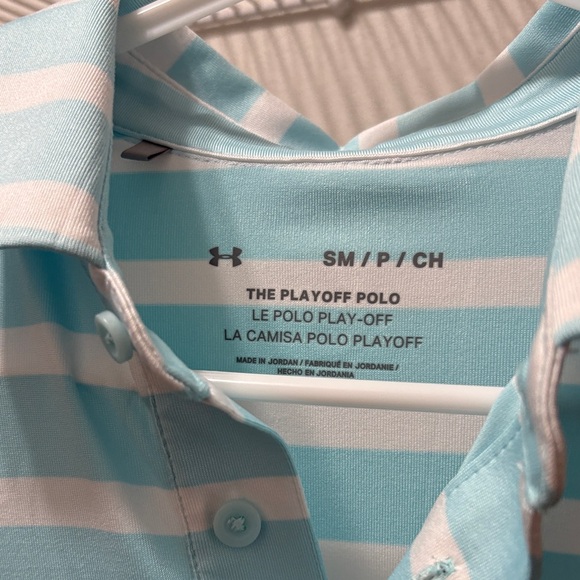 Under Armour Men's Aqua and White Striped Polo - grey logo - Picture 2 of 8